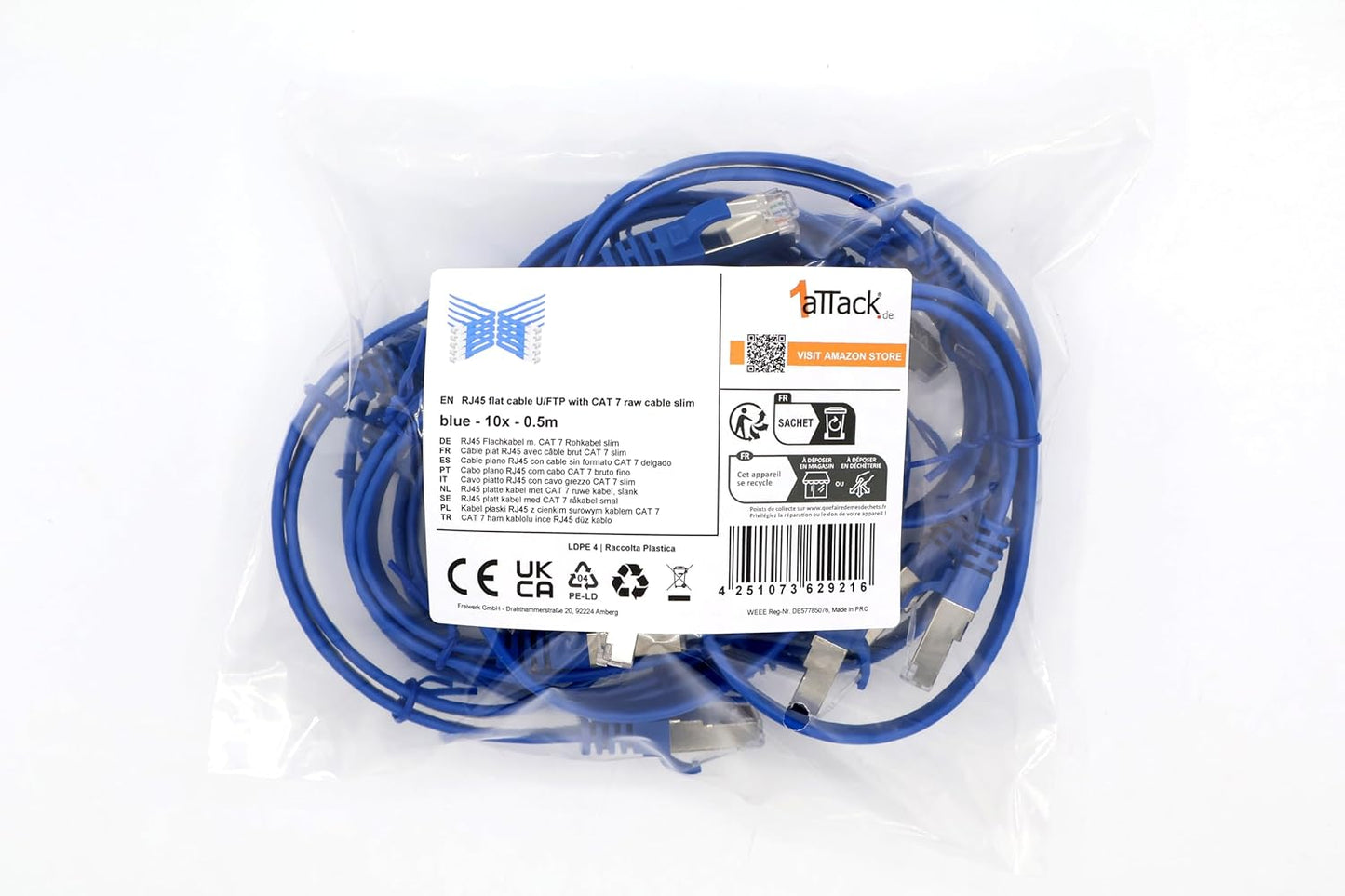 Cat7 Flat Ethernet Cable 0.25m Blue – 10 pcs