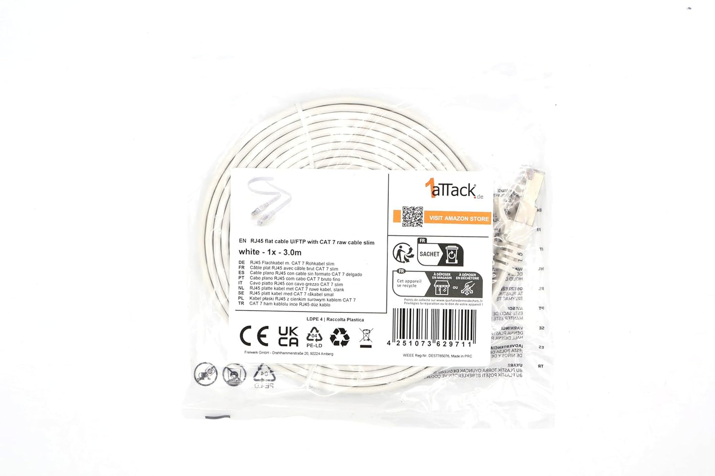 Cat7 Flat Ethernet Cable 0.25m Blue – 10 pcs