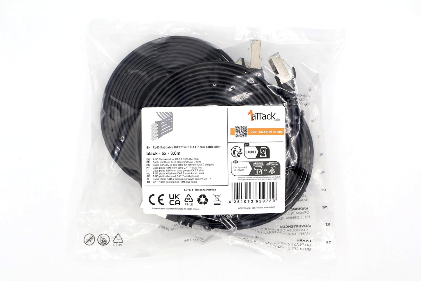 Cat7 Flat Ethernet Cable 0.25m Blue – 10 pcs