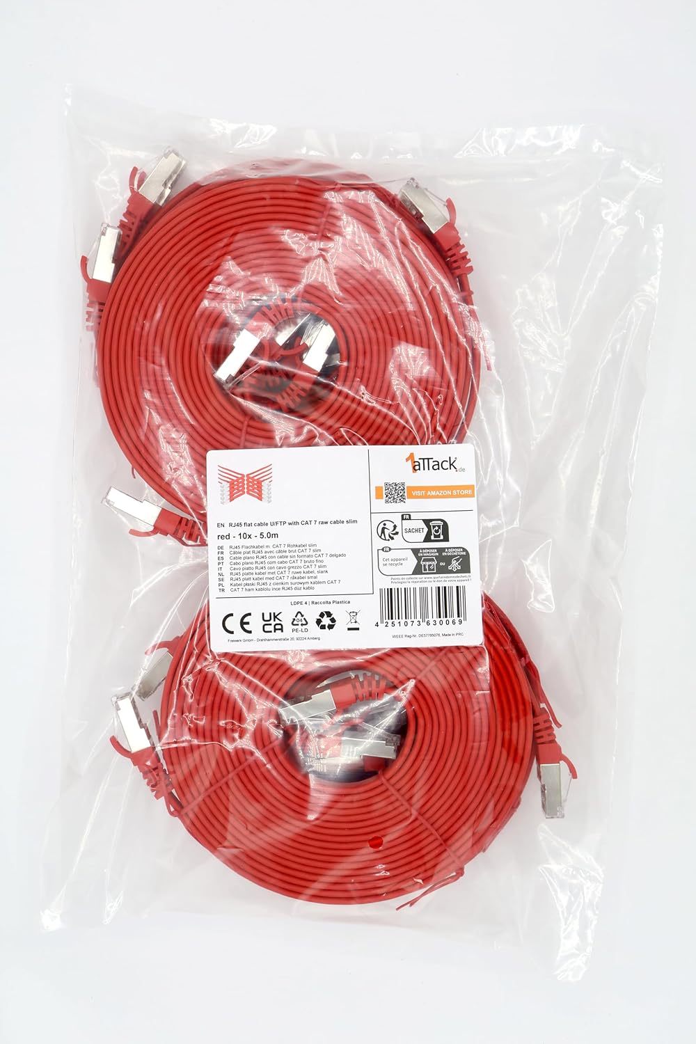 Cat7 Flat Ethernet Cable 7.5m Red
